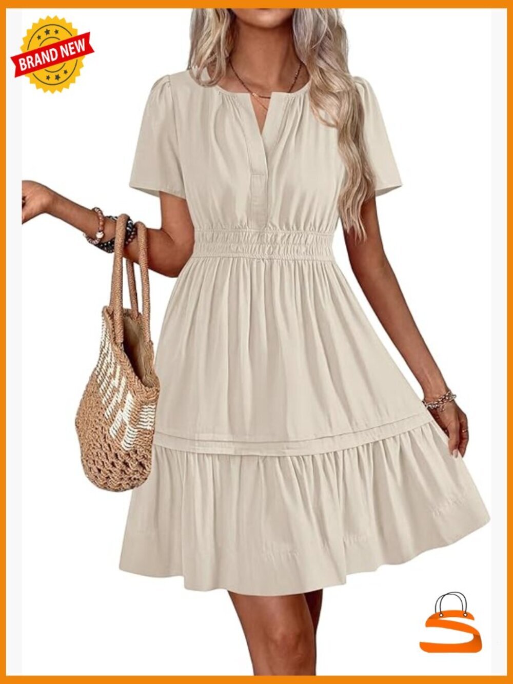 Summer Boho Sundress Short Sleeve V Neck Ruffle A Line Mini Dress
